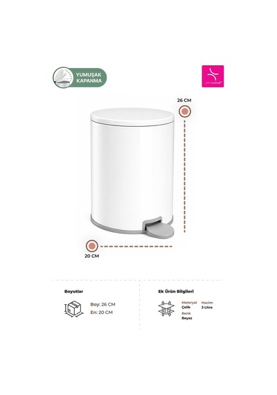 Cigo 3 Lt Banyo Mutfak Ofis Çelik Çöp Kovası - Beyaz