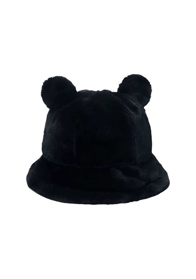 Uniquetrenders Kadın Sevimli Ayı Kulak Peluş Bucket Şapka Siyah