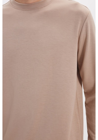 Tudors Erkek Standart Fit Normal Kesim Uzun Kollu Ekstra Soft Modal Kumaş Bisiklet Yaka Koyu Vizon Sweatshirt-50227