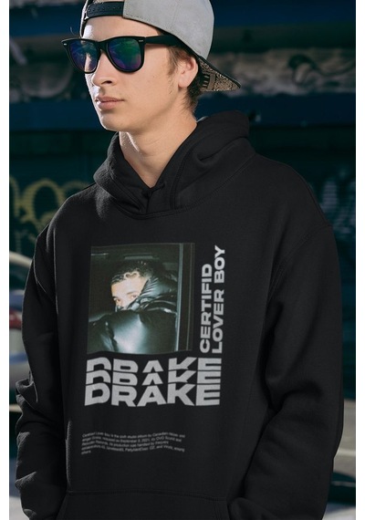 Drake Lover Boy Baskılı Unisex Oversize Rapper Hoodie Siyah