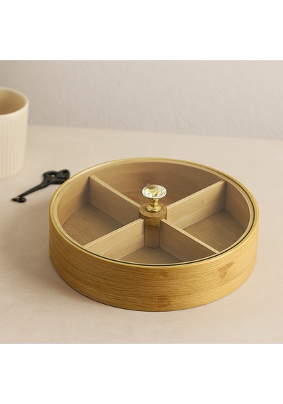 Bambu 4 Bölmeli Kapaklı Servis Sunum Kutusu 22 Cm Çok Renkli