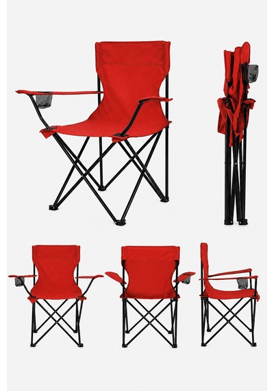2 Sandalyeli Katlanır Kamp Masa Sandalye Seti 60x45 Cm 3 Parça Beyaz-kırmızı