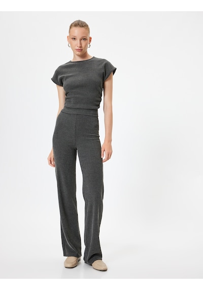 Koton Dokulu Kap Kol Tişört Bisiklet Yaka Slim Fit Antrasit 5wak50071ek Antrasit