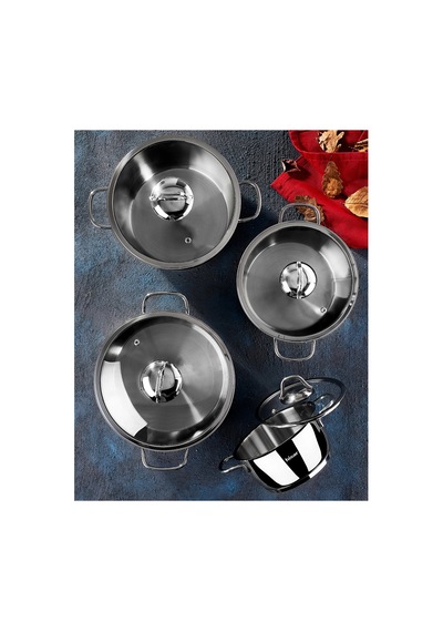 Hisarr Teos 8 Parça Çelik Tencere Seti - Inox Renkli