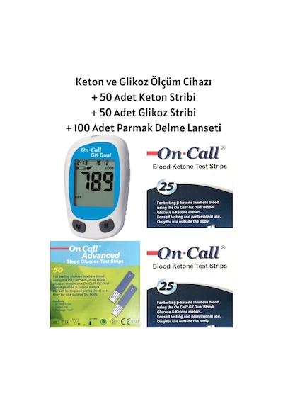 On Call Keton ve Şeker Ölçüm Cihazı + 50 Keton Strip + 50 Şeker Strip