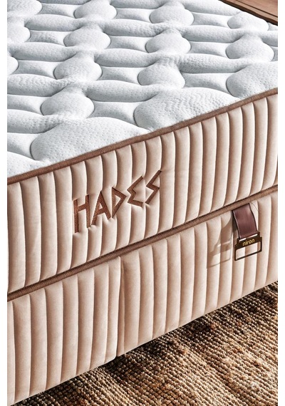 Hades Lüks Baza Ve Başlık Seti 90x190 Cm Tek Kişilik Baza Ve Başlık Takımı Krem Özel Kumaş