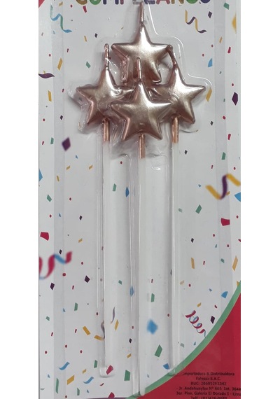 Çubuklu Rose Gold Yıldız Mum 4’ Lü