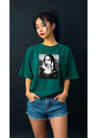 Uyguntarz Mona Lisa Baskılı Tasarım Tshirt Yeşil