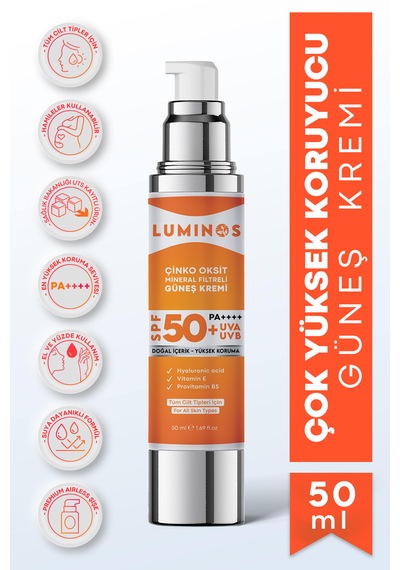 Luminos Çinko Oksit Mineral Filtreli Doğal Güneş Kremi SPF50+ 50 ML