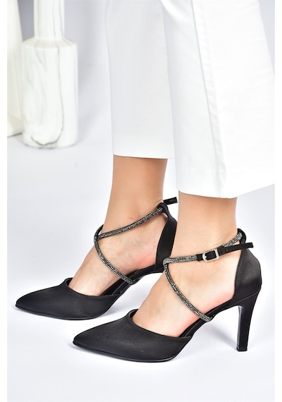 Fox Shoes Siyah Saten Kumaş Sivri Burun Kadın Topuklu Ayakkabı M246066704 Siyah