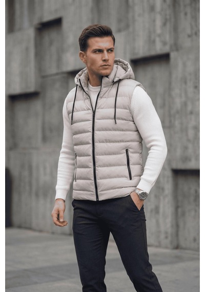 Yelly Slim Fit Fermuarlı Cep Detaylı Erkek Şişme Yelek - Çıkarılabilir Kapüşonlu & Astarlı Gri Yelly Slim Fit Fermuarlı Cep Detaylı Erkek Şişme Yelek - Çıkarılabilir Kapüşonlu & Astarlı Gri