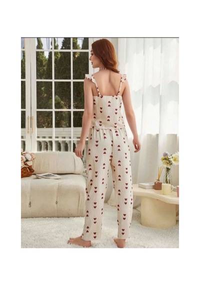 İkikareshop Kadın Ekru Kırmızı Kalp Desenli Yumuşak Pamuklu Uzun Pijama Takımı 5136 Çok Renkli İkikareshop Kadın Ekru Kırmızı Kalp Desenli Yumuşak Pamuklu Uzun Pijama Takımı 5136 Çok Renkli
