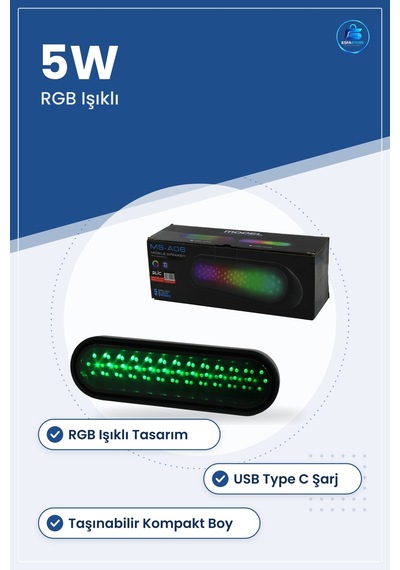 Bluetooth Hoparlör Rgb Işıklı Taşınabilir 5w Usb Type C Kablosuz