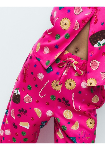 Marks & Spencer Saten Desenli Pijama Takımı T37002257J Pembe