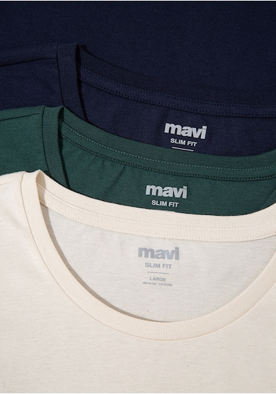 Mavi - 3Lü Bisiklet Yaka Basic Tişört 0611784-70490 Lacivert