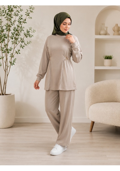 Stilkusagi Kadın Bej Yandan Bağlamalı Oysho Modal Rahat Kesim Günlük Tesettür Eşofman Takımı Stilkusagi Kadın Bej Yandan Bağlamalı Oysho Modal Rahat Kesim Günlük Tesettür Eşofman Takımı