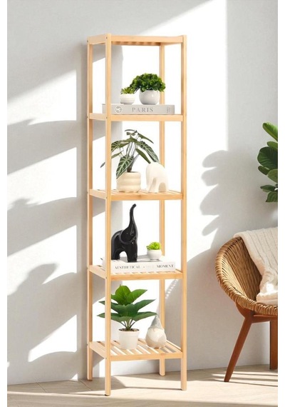 Digithome Bambu 5 Raflı Çok Amaçlı Organizer Mutfak Rafı Banyo Düzenleyici Raf Mio-002 Kahverengi