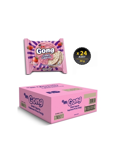 Gong Çilekli Yoğurtlu Kaplamalı Pirinç Patlağı 30 G X 24 Adet