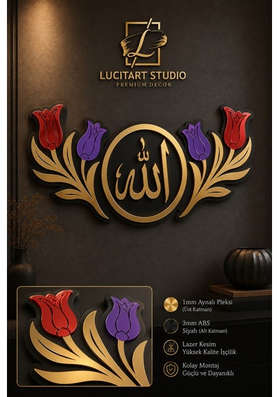 Studio Premium Allah Lafzı Aynalı Pleksi Duvar Dekoru Gold, Gümüş, Gold Rose 3mm Abs + 1mm Aynalı Pleksi Altın Studio Premium Allah Lafzı Aynalı Pleksi Duvar Dekoru Gold, Gümüş, Gold Rose 3mm Abs + 1mm Aynalı Pleksi Altın