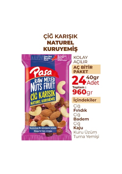 Paşa Kuruyemiş Çiğ Karışık Naturel Kuruyemiş 24 x 40 G