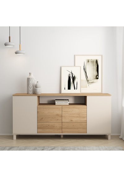 Robin Home Urban Konsol 4 Kapaklı 2 Çekmeceli Ahşap Ayaklı 180cm Kumsal-sepet Bej