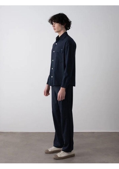 Erkek Teenage Oversize Çizgili Gömlek Pantolon Takım-15545 Lacivert