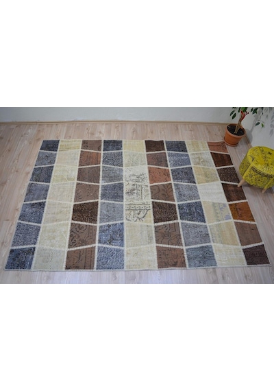 Patchwork El Dokuma Antik Anadolu Halı Ocean Wave 90 X 150, Mavi Çok Renkli