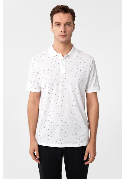 Süvari Beyaz Regular Baskılı Polo Yaka Tişört-37382 Beyaz