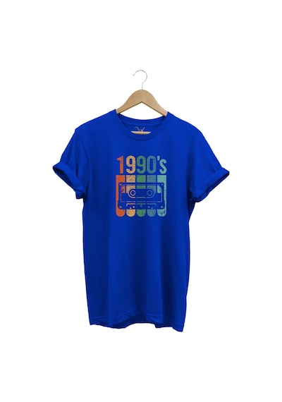 Vintage Retro 1990's Baskılı Kaset %100 Pamuk Regular Fit Bisiklet Yaka Mavi T-shirt Mavi