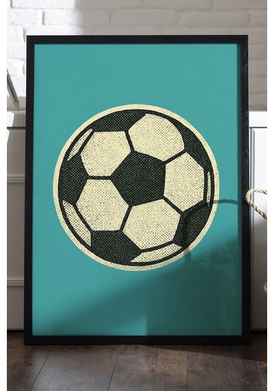 Futbol Topu Siyah Ahşap Çerçeveli Poster, Dekoratif Spor Duvar Tablosu