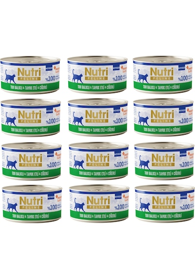 Nutri Feline Ton Balıklı, Tavuk Ve Ciğerli Mousse Tahılsız Yetişkin Kedi Konservesi 70 G X 12 Adet