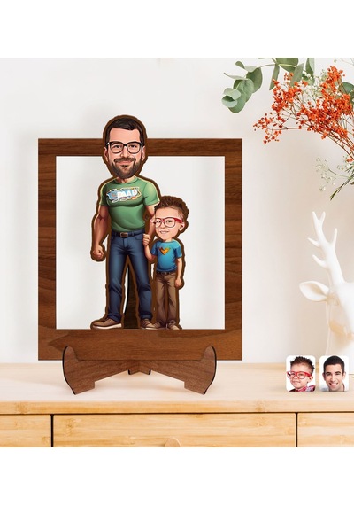 Bk Gift Kişiye Özel Baba-oğul Karikatürlü Ahşap 3d Standlı Biblo-1, Babalar Günü Hediyesi, Babaya Hediye Kobitmeyencom31613 Bk Gift