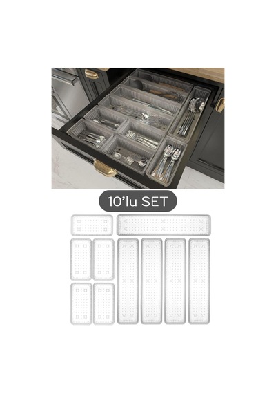 10'lu Modüler Set Kaşıklık Çekmece Içi Düzenleyici Çatal Kaşık Bıçak Düzenleme Organizeri Şeffaf Diğer