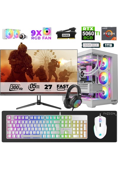 Xaser Star X500 R7-7800X3D 16 GB 1 TB SSD 8 GB RTX5060Tİ 27" Dos NVME Masaüstü Oyuncu Bilgisayarı