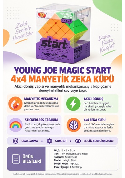 Manyetik 4x4 Zeka Küpü Young Joe Magic Start Hız Küpü Stickerless Renkli Akıcı Dönüş 6 Cm