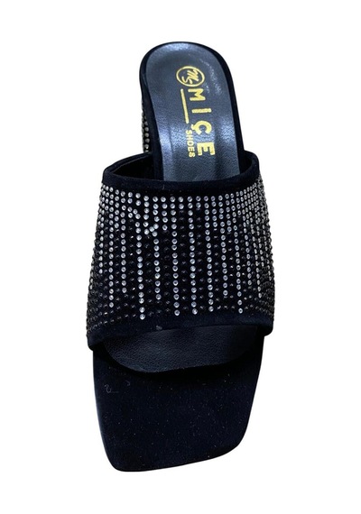 Miçe Shoes Kadın Taşlı Kalın Topuklu Terlik Siyah Taşlı - 873531903 Siyah Taşlı