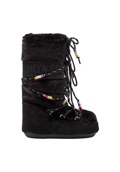 N001 Black Bot Kar Kadın 80d1408990-n001 Moon Boot Icon Faux Fur Beads Black Siyah