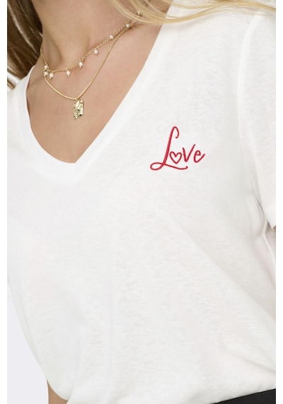 Only Onlnew Belle S/s Love V-neck Top Box Jrs Beyaz