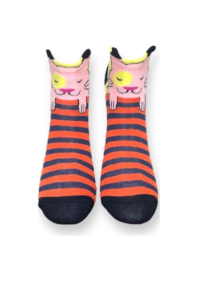 Me-vo Tekli Turuncu Renkli Bay/bayan Unisex Esnek Nem Alabilen Pamuklu Kedi Desenli Patik Çorap Turuncu