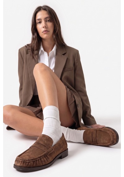 Luvi Shoes Chen Toprak Süet Hakiki Deri Kadın Loafer Ayakkabı