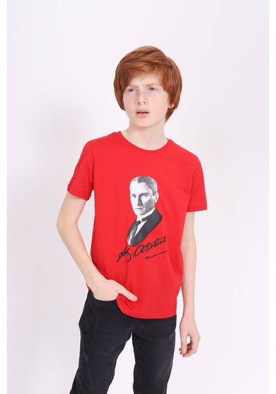 Toontoy Kids Toontoy Unisex Çocuk Atatürk Baskılı Tişört Kırmızı