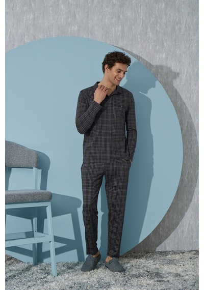 Sevim Erkek Uzun Kol Füme Pijama Takımı C9t4n4o7 001