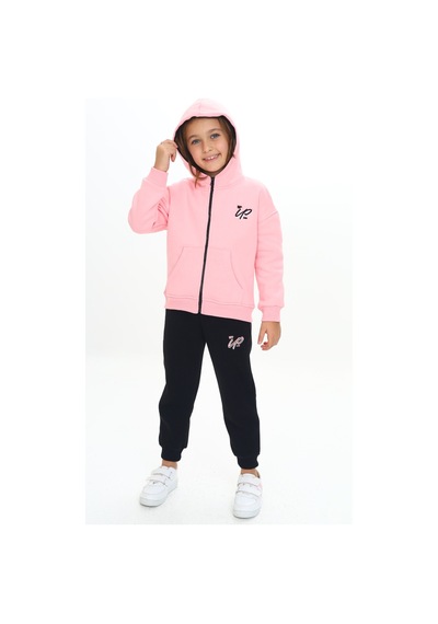Toontoy Kids Toontoy Kız Çocuk Kapüşonlu Fermuarlı Baskılı Eşofman Takım Pembe