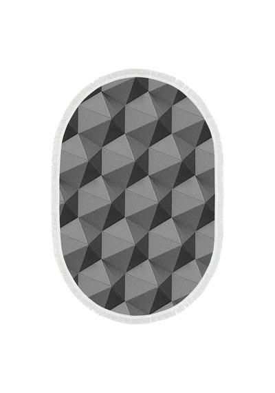Kaymaz Dijital Mutfak & Salon Halı Trend Saçaklı Oval Geometrik E5010 gri