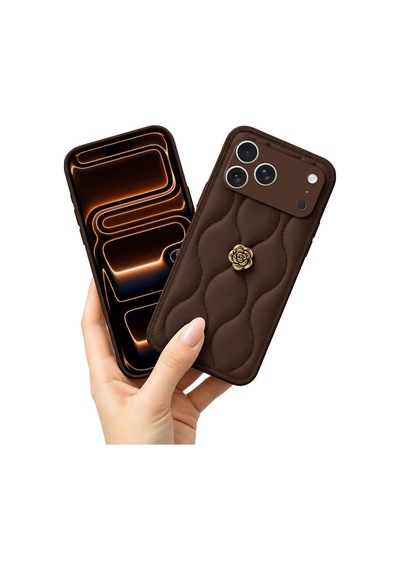 Apple İphone 17 Pro Max Uyumlu Kılıf Camellia Deri Kılıf Kahverengi
