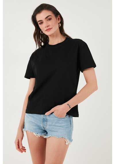 Lela Pamuklu Oversize Fit Bisiklet Yaka Bayan T Shirt 5866097 Siyah