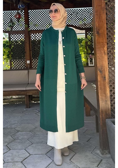 Rabia Şamlı Manolya Zümrüt Triko Hırka Çok Renkli