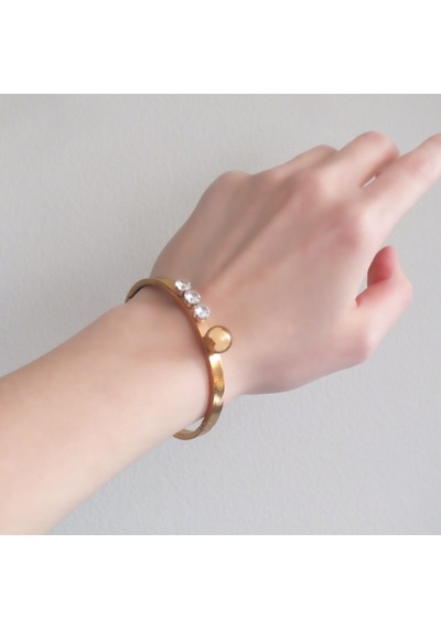 Bz 316l Çelik Rose 3 Taşlı Top Detaylı Spor Kelepçe Blz-487 Rose Gold