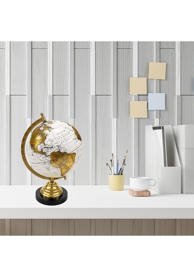 Dekoratif Dünya Küre Ev Ofis Hediye Beyaz&gold 13x20x30cm