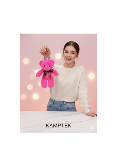 Hediyelik Pembe Tül Kese Tasarım Kalp Ayıcık Anahtarlık Hediyelik